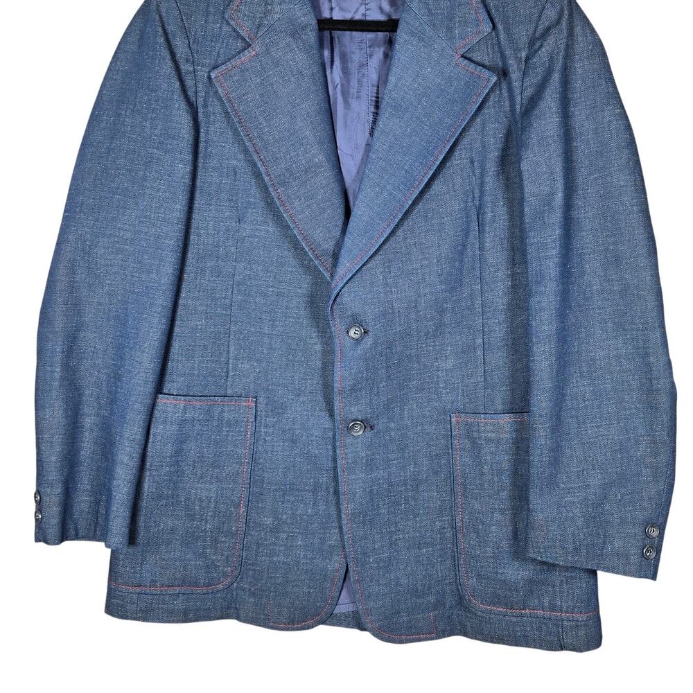 Vintage Denim Sports Coat Men 40 h.i.s. Sportclothes Blue Contrast Red Stitching - Picture 3 of 9